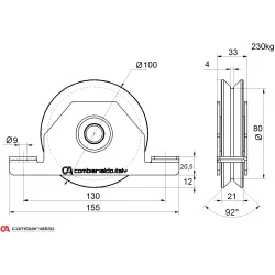 Vodiace koliesko ø 100mm pre zapustenie do jokla Combi Arialdo, V profil, nosnosť 210kg Vodiace koliesko ø 100mm pre zapustenie do jokla Combi Arialdo, V profil, nosnosť 210kg